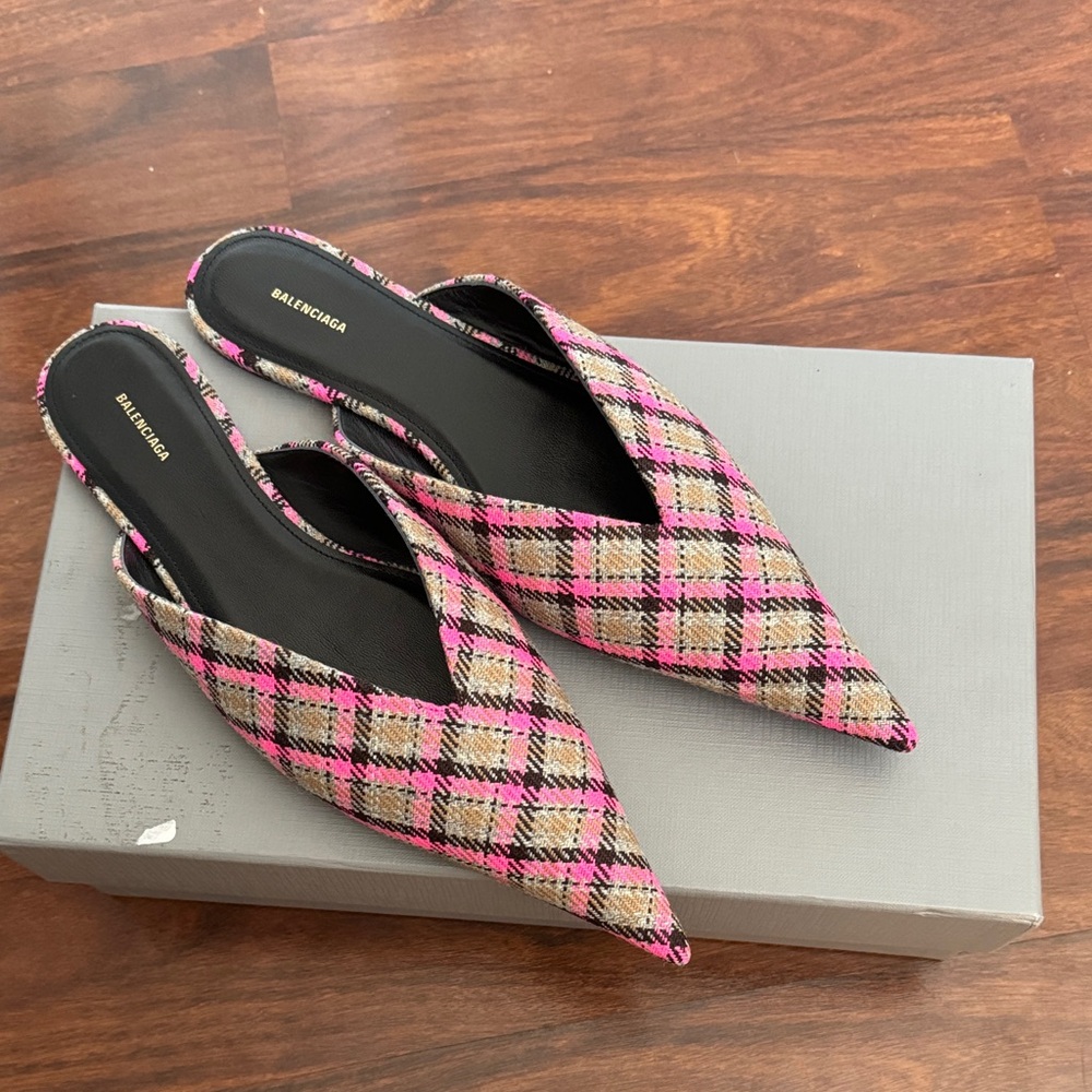 Balenciaga Plaid Knife Mules
